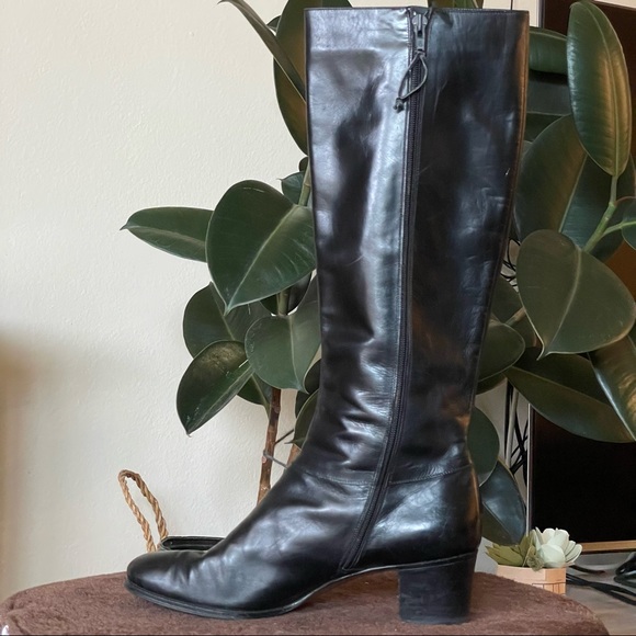 VINTAGE Ferragamo knee high black leather boots - size 9.5/10 - Picture 12 of 17